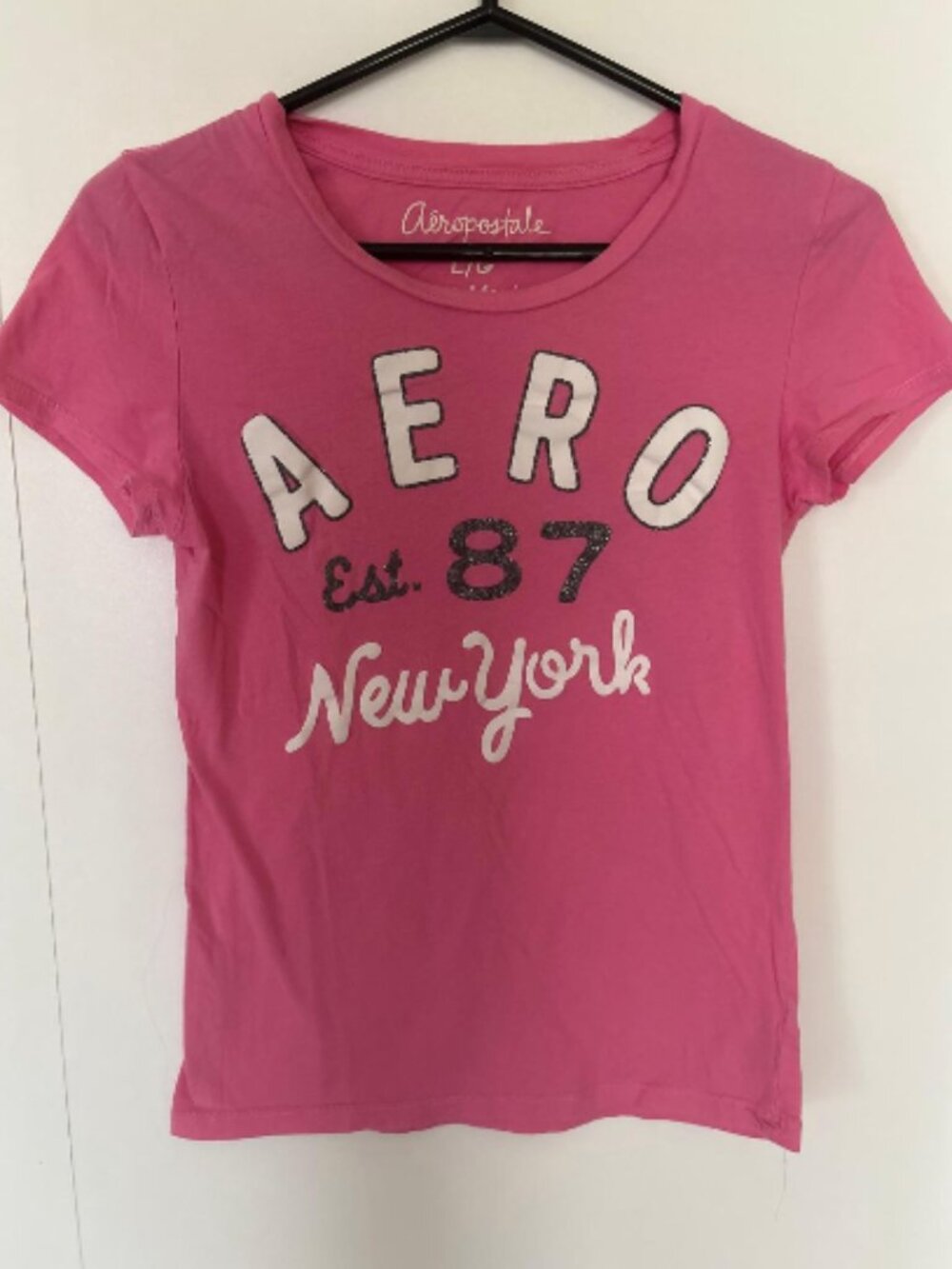 Pink Crew-Neck Cap-sleeved T-shirt from Aeropostale with White and Silver Decal